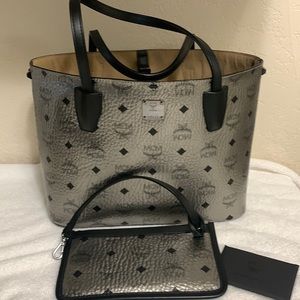 MCM Black and Silver Leather Shopper Bag 14.5x8.5x4.5 inches Clean & Excellent